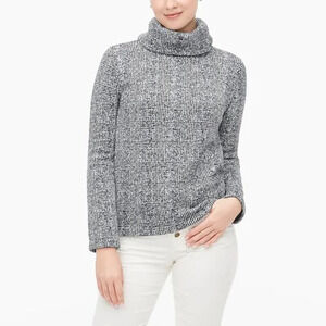 J. Crew Navy White Cozy Fleece Knit Plaid  Checkered Turtleneck Sweater Size S